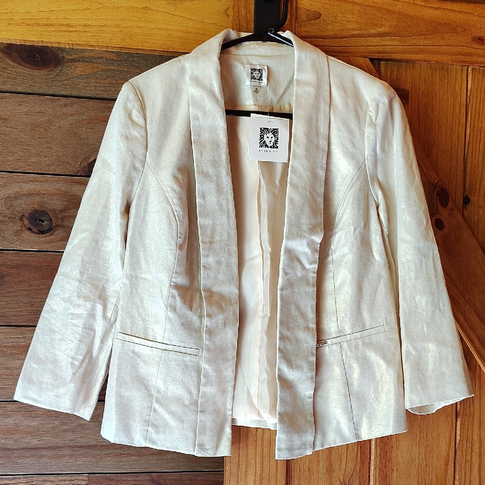 Anne Klein Chalk Golk Shimmer Linen Blazer Structured Minimalist Design